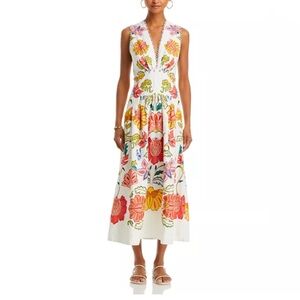 FARM Rio White and Red Tiered Ruffled Maxi Dress